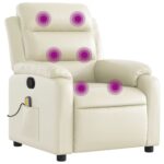 vidaXL Masážne kreslo s polohovacím mechanizmom, krémové, umelá koža – Obrázok 2