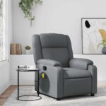 vidaXL Masážne kreslo s polohovacím mechanizmom, sivé, umelá koža