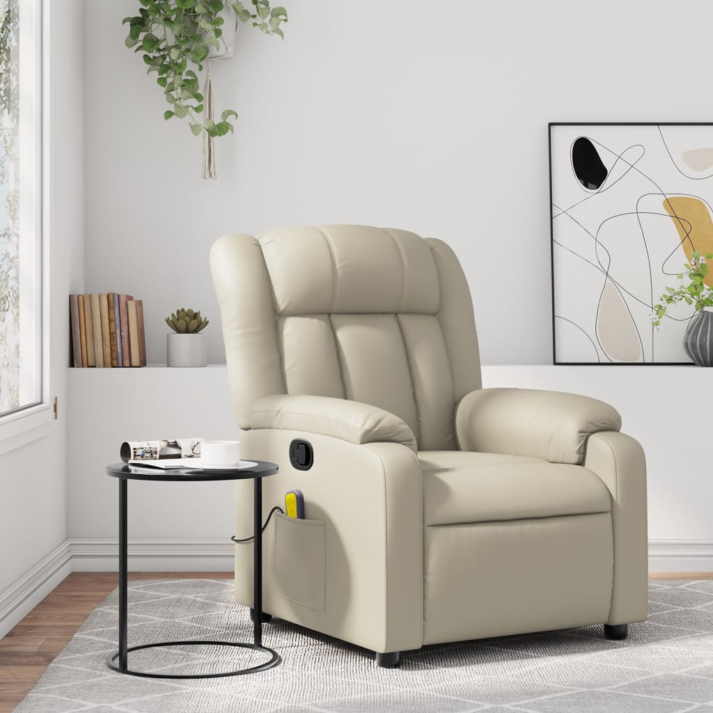 3206241_1.jpg vidaXL Masážne kreslo s polohovacím mechanizmom, krémové, umelá koža – Obrázok 1
