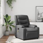 vidaXL Masážne kreslo s polohovacím mechanizmom, sivé, umelá koža