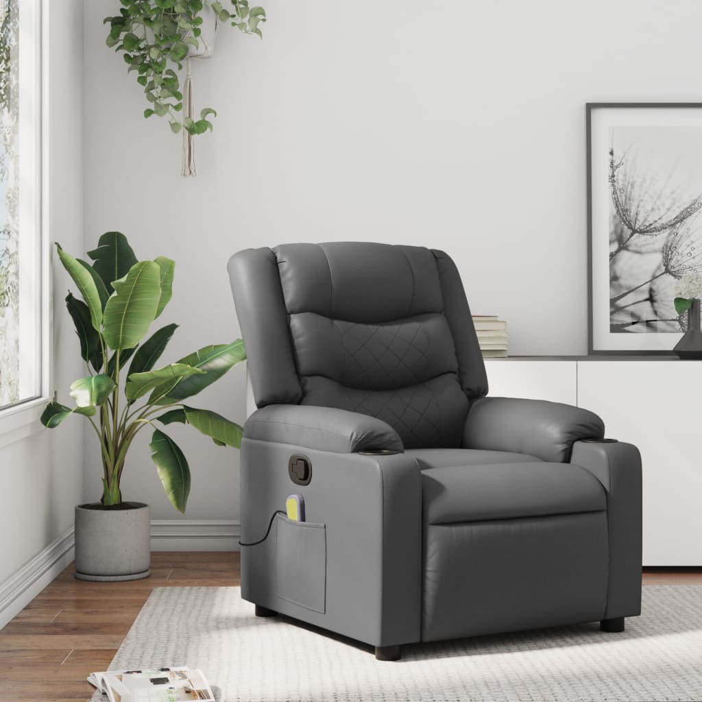 3206881_1.jpg vidaXL Masážne kreslo s polohovacím mechanizmom, sivé, umelá koža – Obrázok 1