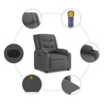 vidaXL Masážne kreslo s polohovacím mechanizmom, tmavosivá látka – Obrázok 6