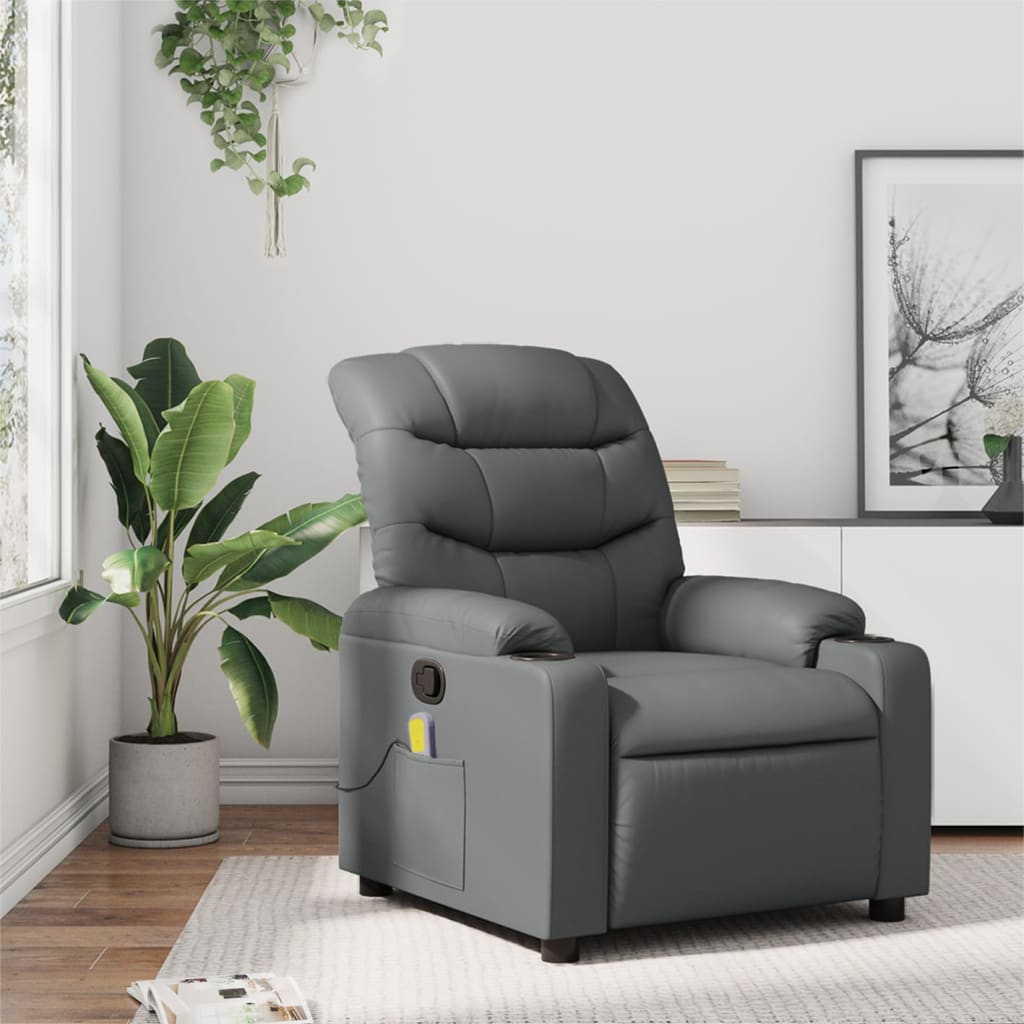 3206905_1.jpg vidaXL Masážne kreslo s polohovacím mechanizmom, sivé, umelá koža – Obrázok 1