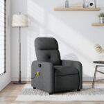 vidaXL Masážne kreslo s polohovacím mechanizmom, tmavosivá látka