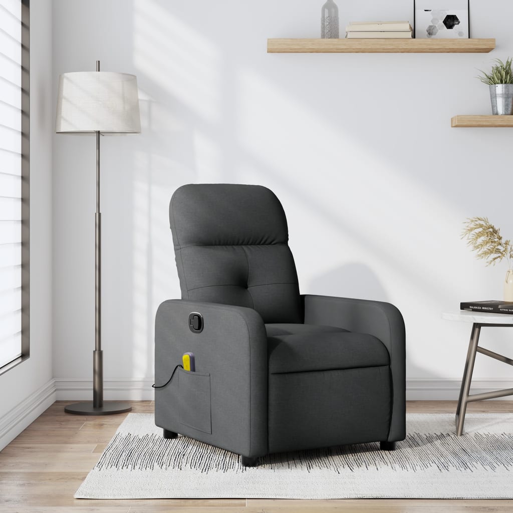 3206936_1.jpg vidaXL Masážne kreslo s polohovacím mechanizmom, tmavosivá látka – Obrázok 1
