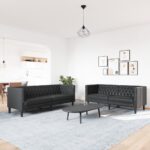 vidaXL 2-dielna súprava sedacej súpravy Chesterfield čierna, umelá koža – Obrázok 3