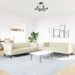 vidaXL 2-dielna súprava sedacej súpravy Chesterfield, krémová, umelá koža – Obrázok 3