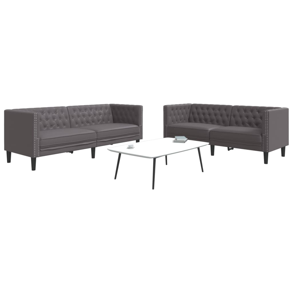 3209277_1-7.jpg vidaXL 2-dielna súprava sedacej súpravy Chesterfield sivá, umelá koža – Obrázok 1