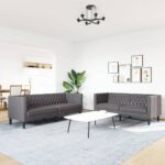 vidaXL 2-dielna súprava sedacej súpravy Chesterfield sivá, umelá koža – Obrázok 3