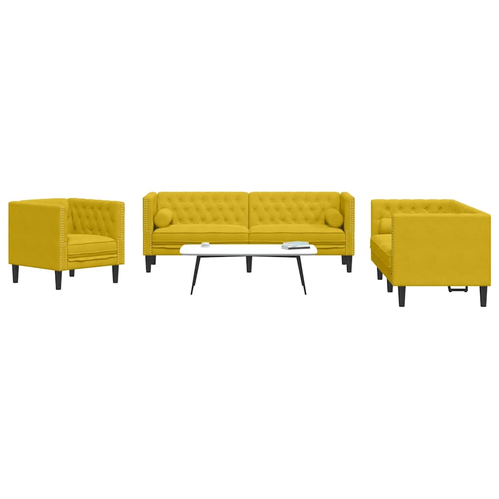 3209287_1.jpg vidaXL 3-dielna súprava sedacej súpravy Chesterfield s podsedákmi, žltý zamat – Obrázok 1