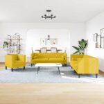 vidaXL 3-dielna súprava sedacej súpravy Chesterfield s podsedákmi, žltý zamat – Obrázok 3