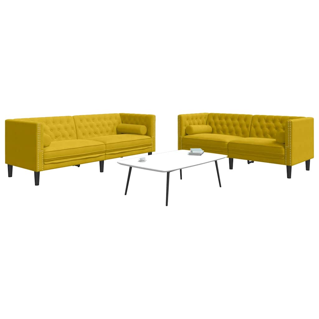 3209297_1.jpg vidaXL 2-dielna súprava sedacej súpravy Chesterfield s podhlavníkmi, žltý zamat – Obrázok 1