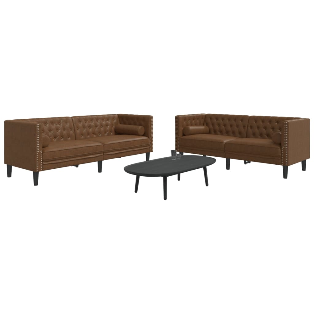 3209300_1.jpg vidaXL 2-dielna súprava sedacej súpravy Chesterfield s podsedákmi, hnedá, umelá semišová koža – Obrázok 1