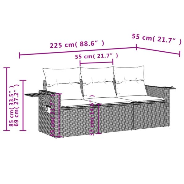 vidaXL 3-dielna záhradná súprava s vankúšmi, hnedá, polyratan – Obrázok 7