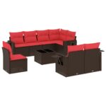 vidaXL 9-dielna záhradná súprava pohoviek s vankúšmi hnedá polyratan – Obrázok 2