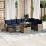 vidaXL 9-dielna záhradná súprava pohoviek s vankúšmi, sivá, polyratan