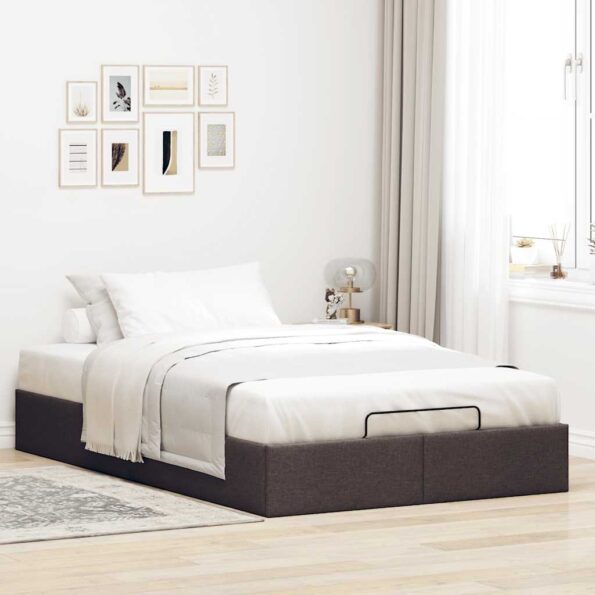 vidaXL Rám postele s taburetkou bez matraca, tmavohnedý 120x190 cm, látkový – Obrázok 3
