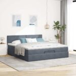 vidaXL Podnožka s matracom, tmavosivá, 160x200 cm, zamat – Obrázok 3