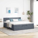 vidaXL Podnožka s matracom, tmavosivá, 160x200 cm, zamat – Obrázok 3