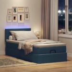 vidaXL Podložná posteľ s matracom a LED diódami modrá 80x200 cm, látková – Obrázok 3