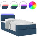 vidaXL Podložná posteľ s matracom a LED diódami modrá 80x200 cm, látková – Obrázok 5