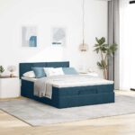 vidaXL Podsedák s matracom a LED diódami, tmavomodrý, 140x200 cm, zamat – Obrázok 4