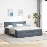 vidaXL Podsedák s matracom a LED diódami, tmavosivý, 160x200 cm, zamat – Obrázok 4