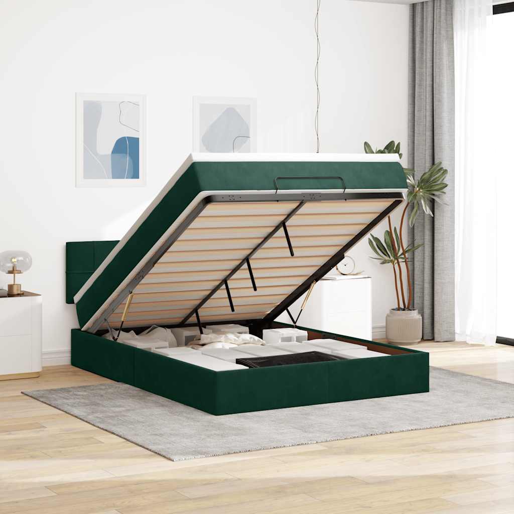 3312623_1.jpg vidaXL Podsedák s matracom a LED diódami, tmavozelený, 140x190 cm, zamat – Obrázok 1