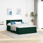vidaXL Podsedák s matracom a LED diódami, tmavozelený, 140x190 cm, zamat – Obrázok 4