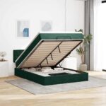 vidaXL Podsedák s matracom a LED diódami, tmavozelený, 140x190 cm, zamat