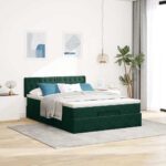 vidaXL Podsedák s matracom a LED diódami, tmavozelený, 140x190 cm, zamat – Obrázok 4