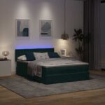 vidaXL Podsedák s matracom a LED diódami, tmavozelený, 140x190 cm, zamat – Obrázok 3