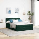 vidaXL Podsedák s matracom a LED diódami, tmavozelený, 140x190 cm, zamat – Obrázok 4