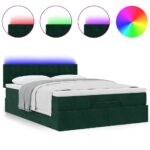 vidaXL Podsedák s matracom a LED diódami, tmavozelený, 140x190 cm, zamat – Obrázok 5