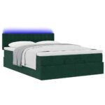 vidaXL Podsedák s matracom a LED diódami, tmavozelený, 140x190 cm, zamat – Obrázok 6