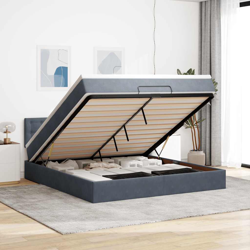 3312777_1.jpg vidaXL Podsedák s matracom a LED diódami, tmavosivý, 160x200 cm, zamat – Obrázok 1