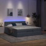 vidaXL Podsedák s matracom a LED diódami, tmavosivý, 160x200 cm, zamat – Obrázok 3