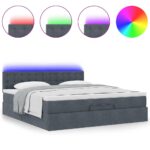 vidaXL Podsedák s matracom a LED diódami, tmavosivý, 160x200 cm, zamat – Obrázok 5