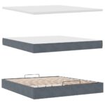 vidaXL Podsedák s matracom a LED diódami, tmavosivý, 160x200 cm, zamat – Obrázok 9