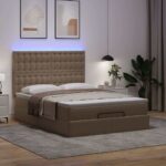vidaXL Podsedák s matracom a LED diódami, Cappuccino 140x190 cm, umelá koža – Obrázok 3