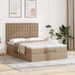 vidaXL Podsedák s matracom a LED diódami, Cappuccino 140x190 cm, umelá koža – Obrázok 4