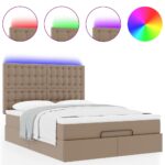 vidaXL Podsedák s matracom a LED diódami, Cappuccino 140x190 cm, umelá koža – Obrázok 5