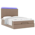 vidaXL Podsedák s matracom a LED diódami, Cappuccino 140x190 cm, umelá koža – Obrázok 6