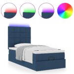 vidaXL Podložná posteľ s matracom a LED diódami modrá 80x200 cm, látková – Obrázok 5