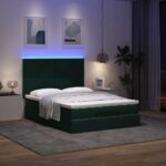 vidaXL Podnožka s matracmi a LED diódami, tmavozelená, 140x190 cm, zamat – Obrázok 3