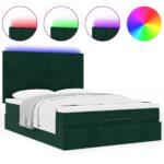vidaXL Podnožka s matracmi a LED diódami, tmavozelená, 140x190 cm, zamat – Obrázok 5