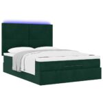 vidaXL Podnožka s matracmi a LED diódami, tmavozelená, 140x190 cm, zamat – Obrázok 6