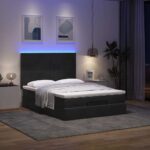 vidaXL Podsedák s matracmi a LED diódami, čierny 140x200 cm, zamat – Obrázok 3