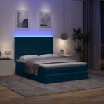 vidaXL Podsedák s matracmi a LED diódami, tmavomodrý, 140x200 cm, zamat – Obrázok 3