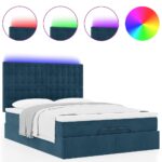 vidaXL Podsedák s matracmi a LED diódami, tmavomodrý, 140x200 cm, zamat – Obrázok 5